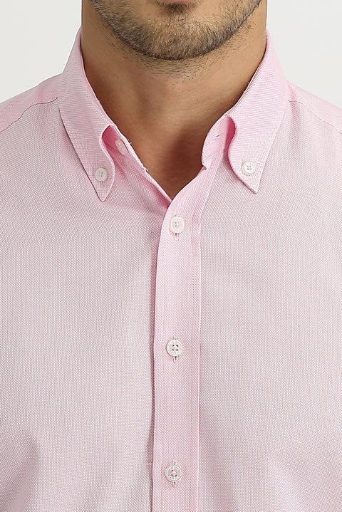 Pink Long Sleeve Slim Fit Oxford Cotton Shirt