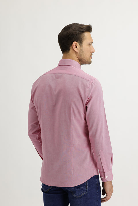 Açık Kırmızı Uzun Kol Slim Fit Dar Kesim Oxford Gömlek