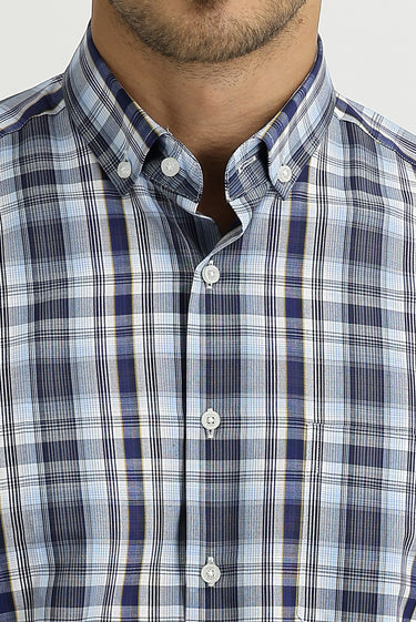 Koyu Lacivert Uzun Kol Regular Fit Ekose Gömlek