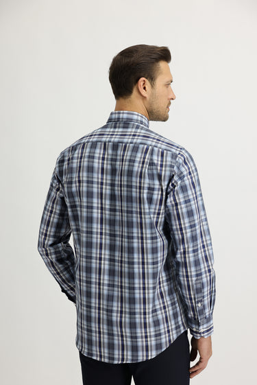 Koyu Lacivert Uzun Kol Regular Fit Ekose Gömlek