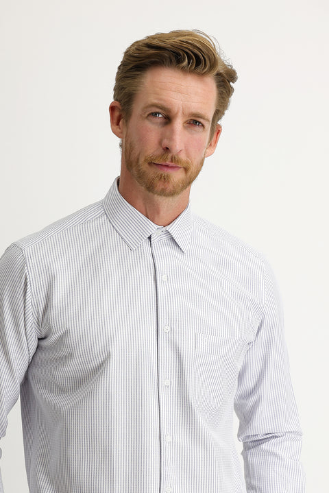 Medium Navy Long-Sleeve Striped Classic Shirt