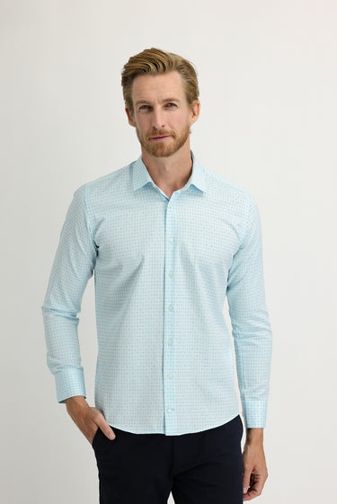 Su Mavisi Uzun Kol Slim Fit Dar Kesim Desenli Gömlek