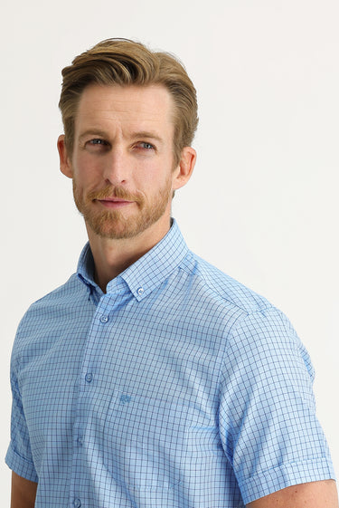 Aqua Mavisi Kısa Kol Regular Fit Desenli Gömlek