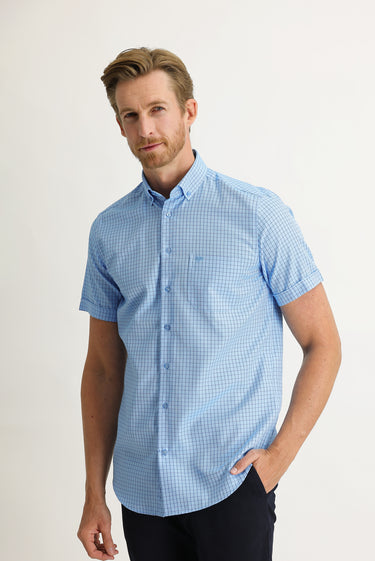 Aqua Mavisi Kısa Kol Regular Fit Desenli Gömlek