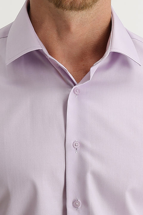 Lilac Long Sleeve Non-Iron Sateen Slim Fit Cotton Shirt
