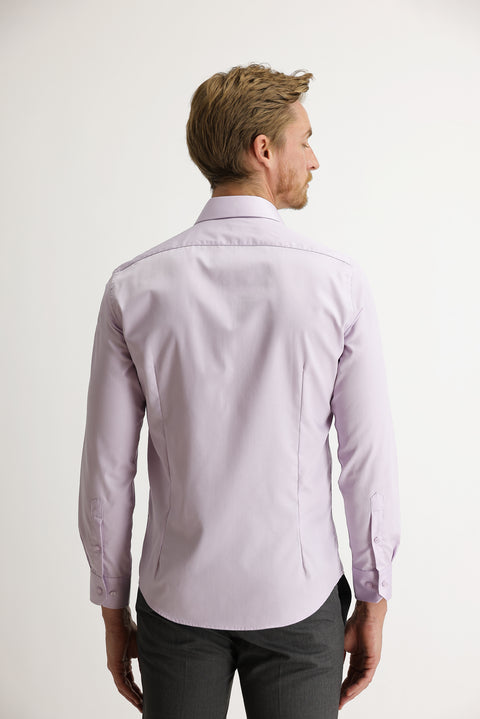 Lilac Long Sleeve Non-Iron Sateen Slim Fit Cotton Shirt