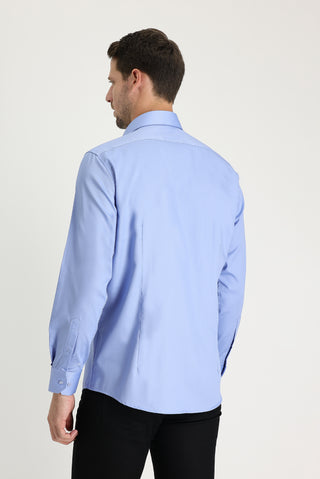 Açık Mavi Uzun Kol Slim Fit Dar Kesim Klasik Non Iron Pamuklu Gömlek