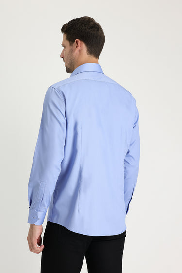 Açık Mavi Uzun Kol Slim Fit Dar Kesim Klasik Non Iron Pamuklu Gömlek
