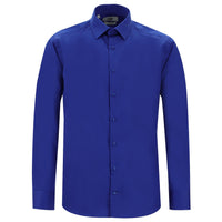 Saks Mavi Uzun Kol Slim Fit Dar Kesim Klasik Non Iron Pamuklu Gömlek