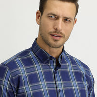 Koyu Lacivert Uzun Kol Ekose Slim Fit Dar Kesim Gömlek