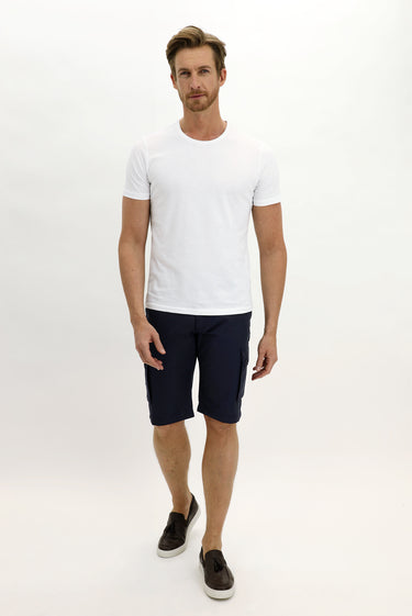 Koyu Lacivert Slim Fit Dar Kesim Bermuda Şort