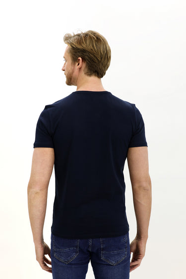 Koyu Lacivert Bisiklet Yaka Slim Fit Dar Kesim Pamuk Tişört