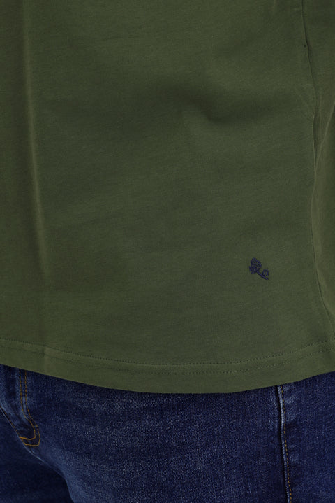 Military Khaki Crew Neck Slim Fit Narrow Cut Cotton T-Shirt