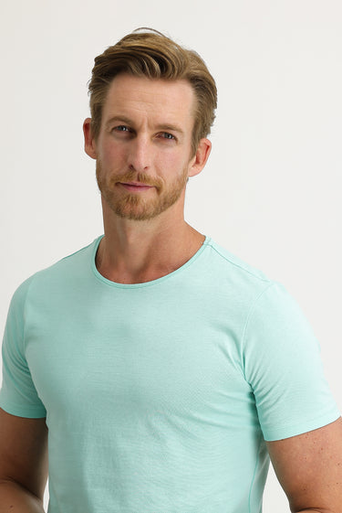 Su Mavisi Bisiklet Yaka Slim Fit Dar Kesim Pamuk Tişört