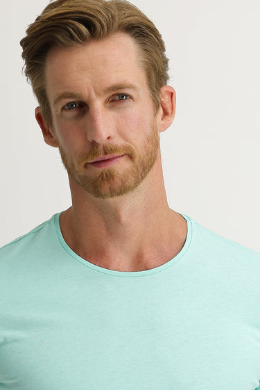 Su Mavisi Bisiklet Yaka Slim Fit Dar Kesim Pamuk Tişört