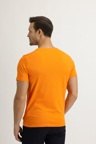 Açık Turuncu Bisiklet Yaka Slim Fit Dar Kesim Pamuk Tişört