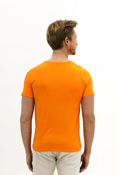 Açık Turuncu Bisiklet Yaka Slim Fit Dar Kesim Pamuk Tişört