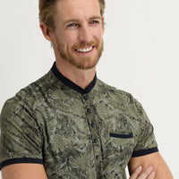Medium Khaki Slim Fit Narrow Cut Button-Down Collar Printed Cotton T-Shirt