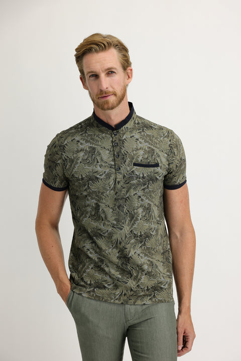 Medium Khaki Slim Fit Narrow Cut Button-Down Collar Printed Cotton T-Shirt