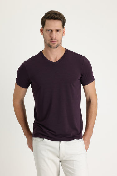 Mürdüm V Yaka Slim Fit Dar Kesim Nakışlı Tişört