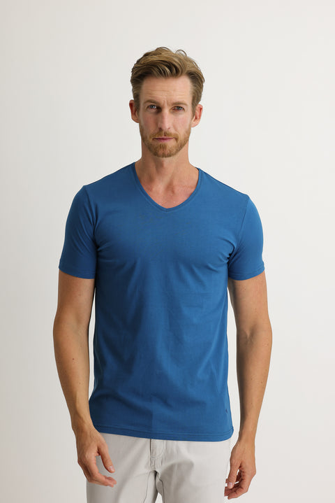 Koyu Petrol V Yaka Slim Fit Dar Kesim Pamuk Tişört