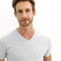 Light Grey Melange V-Neck Slim Fit Cotton T-Shirt