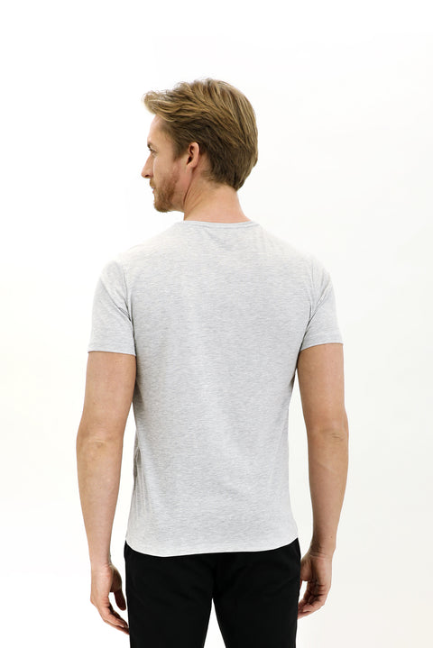 Light Grey Melange V-Neck Slim Fit Cotton T-Shirt