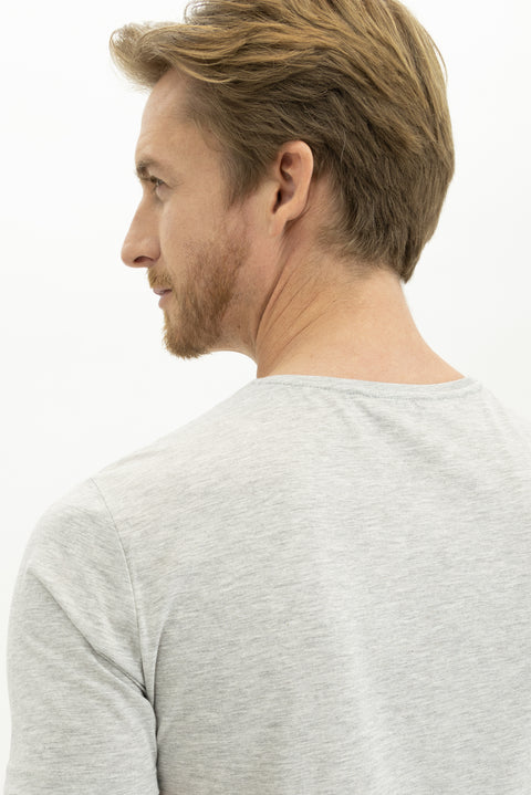 Light Grey Melange V-Neck Slim Fit Cotton T-Shirt
