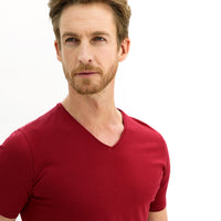 Light Burgundy V-Neck Slim Fit Narrow Cut Cotton T-Shirt