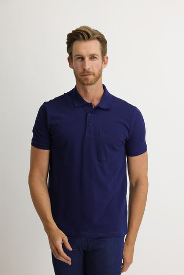 Saks Mavi Cepli Polo Yaka Regular Fit Pamuk Tişört