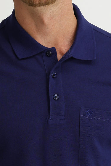 Saks Mavi Cepli Polo Yaka Regular Fit Pamuk Tişört