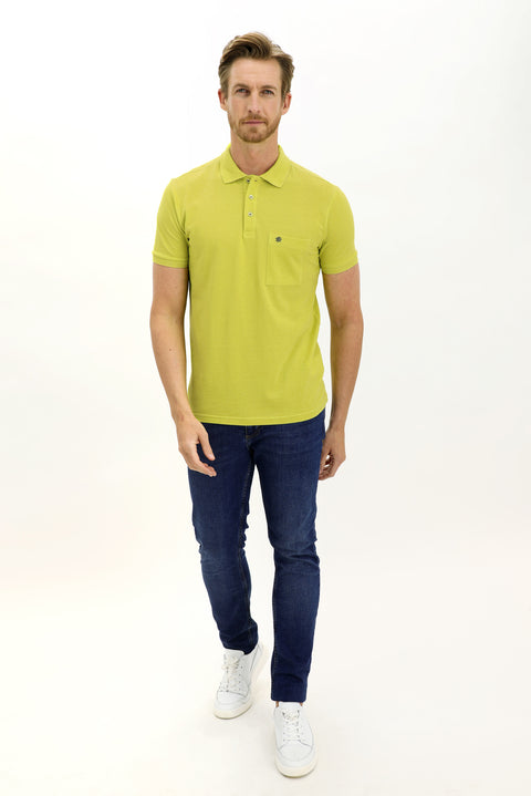 Lime Cepli Polo Yaka Regular Fit Nakışlı Pamuk Tişört