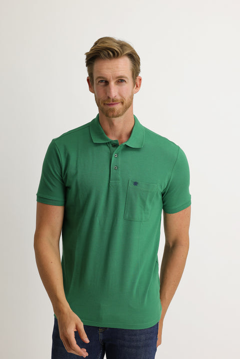 Çağla Yeşili Cepli Polo Yaka Regular Fit Nakışlı Pamuk Tişört