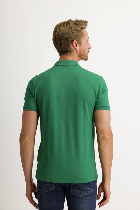 Çağla Yeşili Cepli Polo Yaka Regular Fit Nakışlı Pamuk Tişört