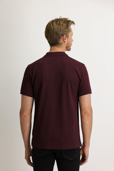 Koyu Bordo Cepli Polo Yaka Regular Fit Pamuk Tişört
