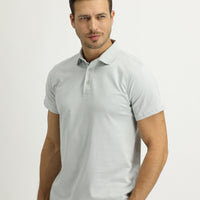 Gümüş Renk Polo Yaka Regular Fit Pamuk Tişört