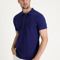 Saks Mavi Cepli Polo Yaka Regular Fit Nakışlı Pamuk Tişört