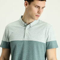 Aqua Green Polo Collar Regular Fit Patterned T-shirt