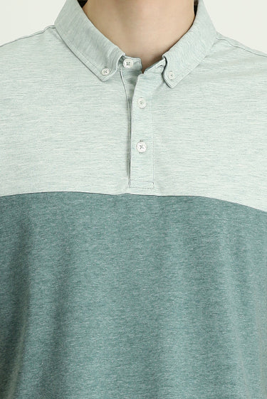 Su Yeşili Polo Yaka Regular Fit Desenli Tişört