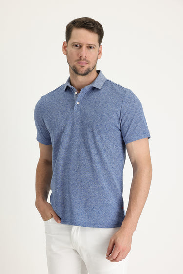 Açık Lacivert Polo Yaka Regular Fit Desenli Pamuk Tişört