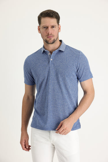Açık Lacivert Polo Yaka Regular Fit Desenli Pamuk Tişört