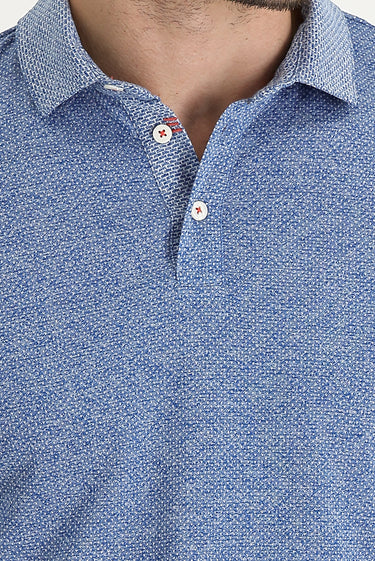 Açık Lacivert Polo Yaka Regular Fit Desenli Pamuk Tişört