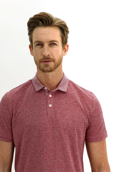 Açık Bordo Polo Yaka Regular Fit Desenli Pamuk Tişört