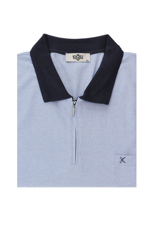 Blue Plus Size Polo Shirt Regular Fit Zip-Up