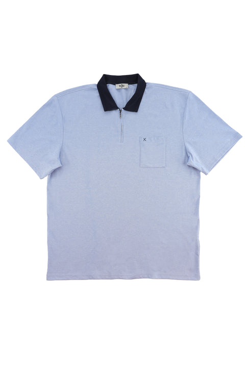 Blue Plus Size Polo Shirt Regular Fit Zip-Up