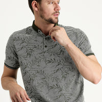 Orta Haki Polo Yaka Regular Fit Desenli Tişört