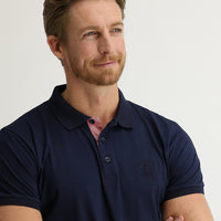 Orta Lacivert Polo Yaka Slim Fit Dar Kesim Desenli Tişört