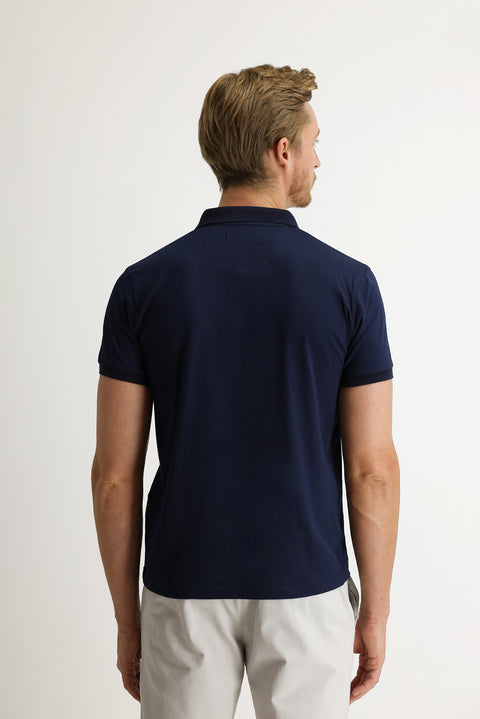 Orta Lacivert Polo Yaka Slim Fit Dar Kesim Desenli Tişört