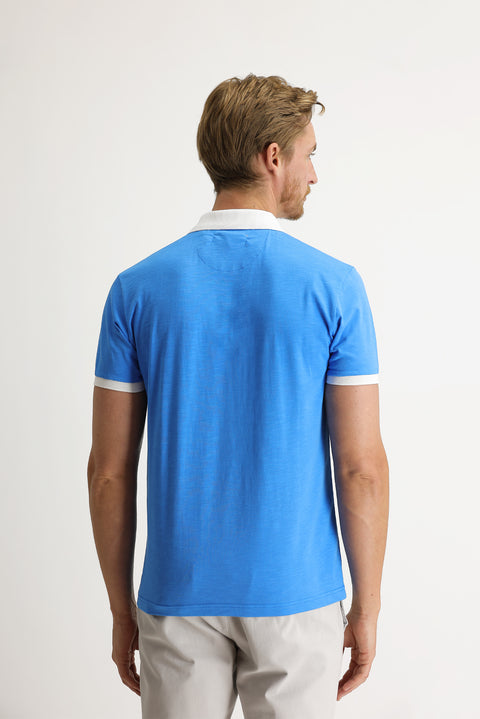 Açık Mavi Polo Yaka Slim Fit Dar Kesim Desenli Tişört