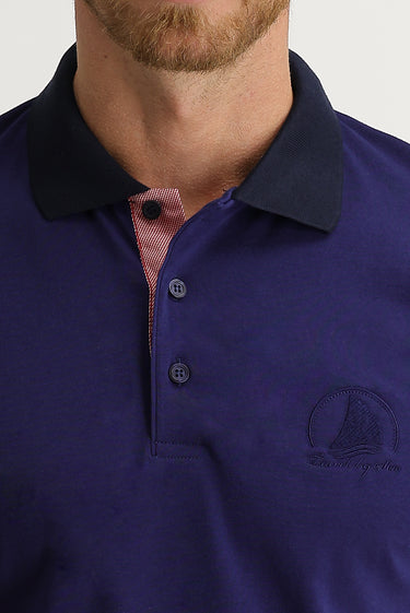 Gök Mavisi Polo Yaka Slim Fit Dar Kesim Desenli Tişört